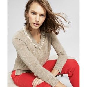 NWT Charter club v neck embellished metallic size L cashmere sweater